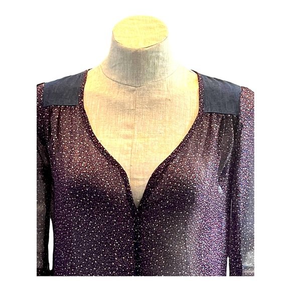 LILY ROSE BLUE AND FLORAL PURPLE BLOUSE-SIZE SMALL - Picture 3 of 9